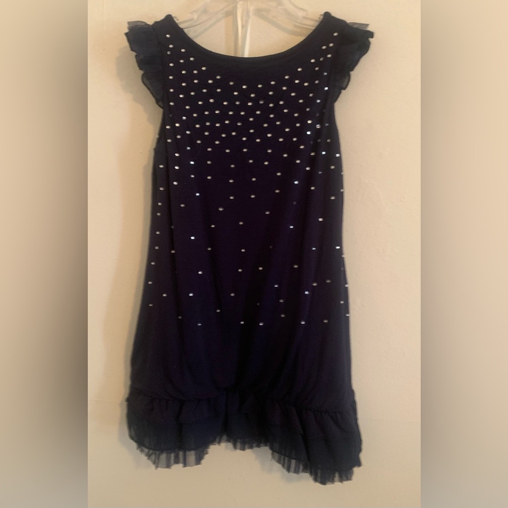 MonnaLisa Dark Blue Dress with Shimmering Silver Dots